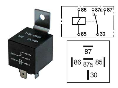 Kuvassa RELE 12V / 30/40A, 5-napainen