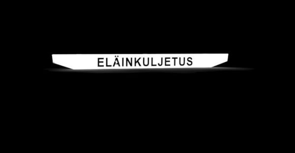 Kuvassa ELÄINKULJETUS kyltti Scania